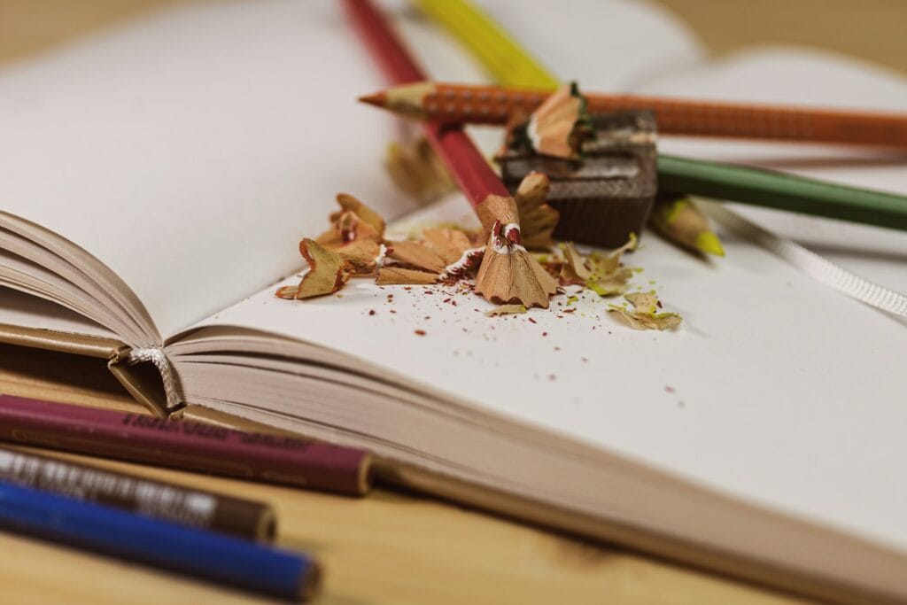 coloring pencils on white paper
