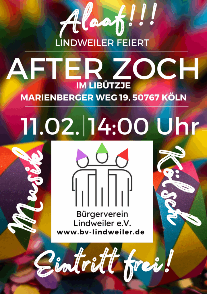 Terminflyer After zoch im Libützje am 11.02. ab 14:00 Uhr, Musik, Kölsch, Eintritt frei
