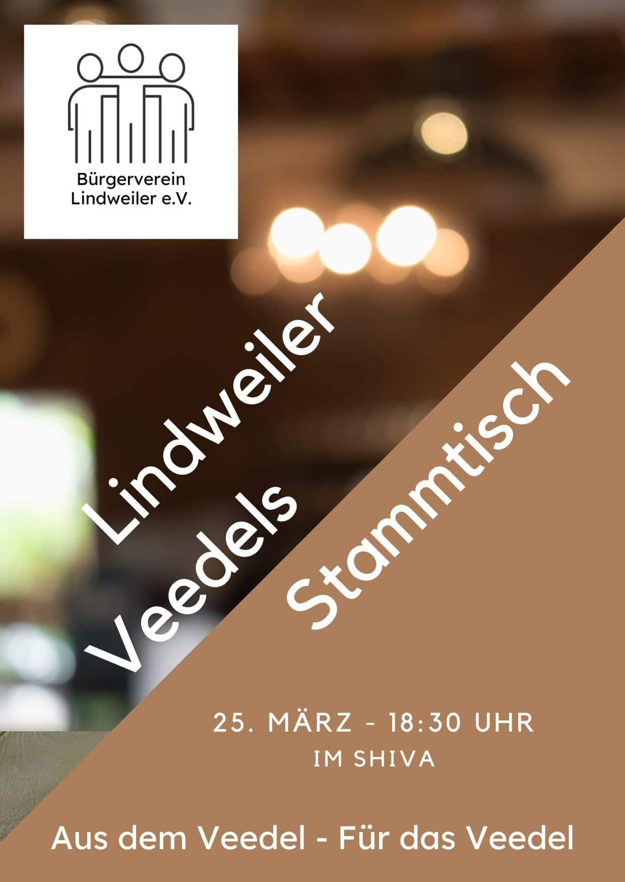 Einladung zum Veedelsstammtisch des Bürgervereins Lindweiler am 25. März.