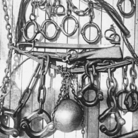 Photograph - Convict Disciplinary articles - leg irons, chains, ball and chain, lash