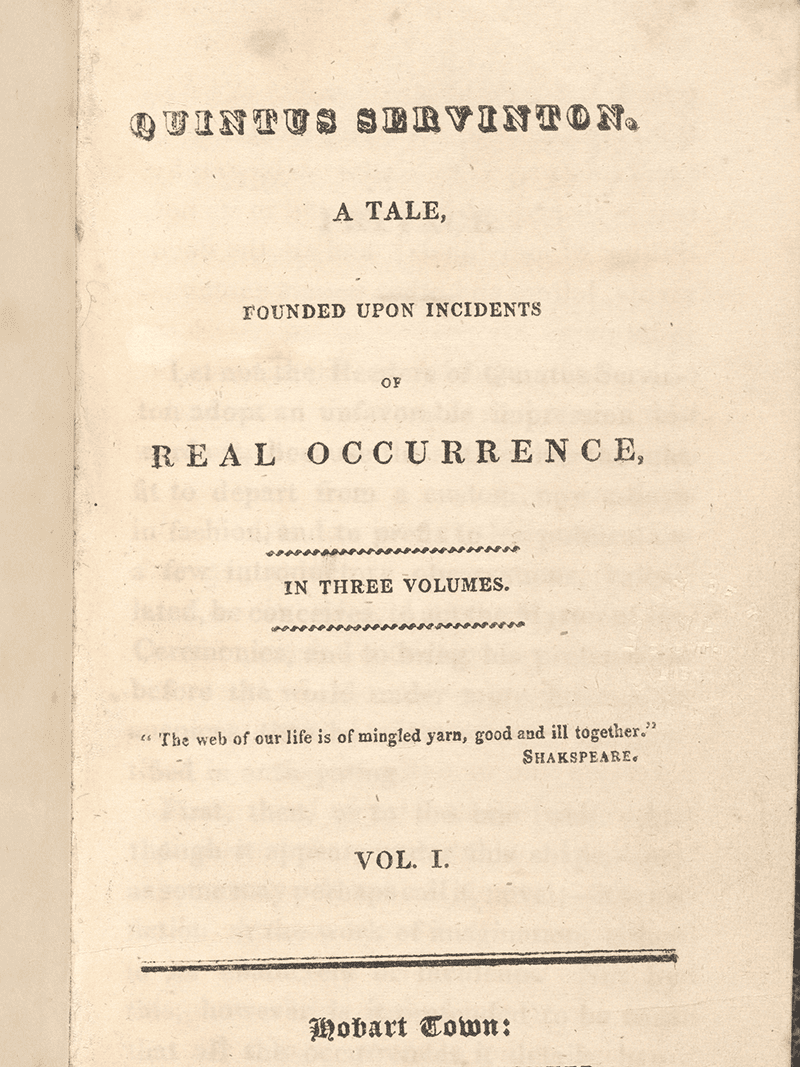 Title page from Henry Savery’s novel Quintus Servinton, 1832