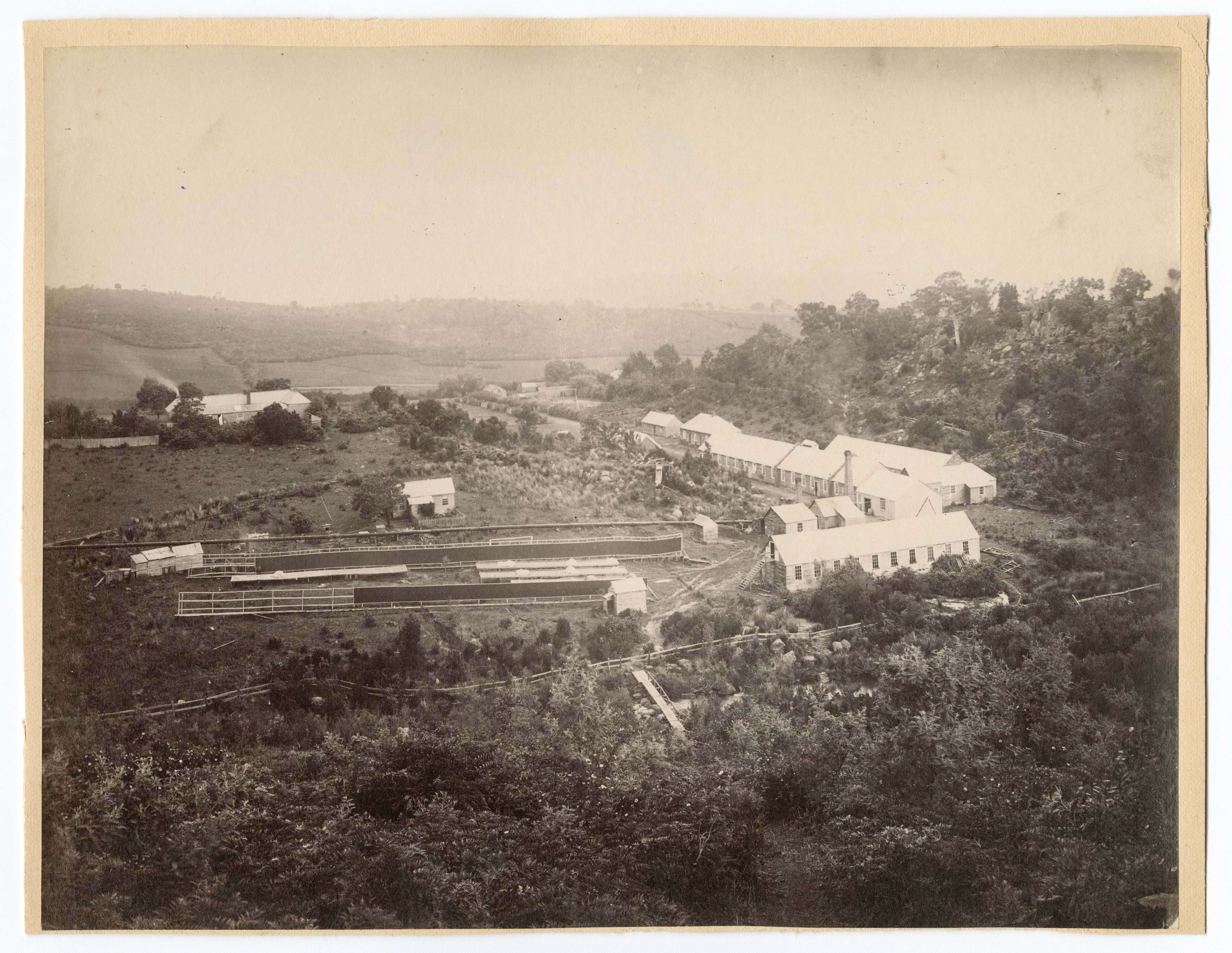 An old photograph of the Waverley Woollen Mills, Launceston, Tasmania.