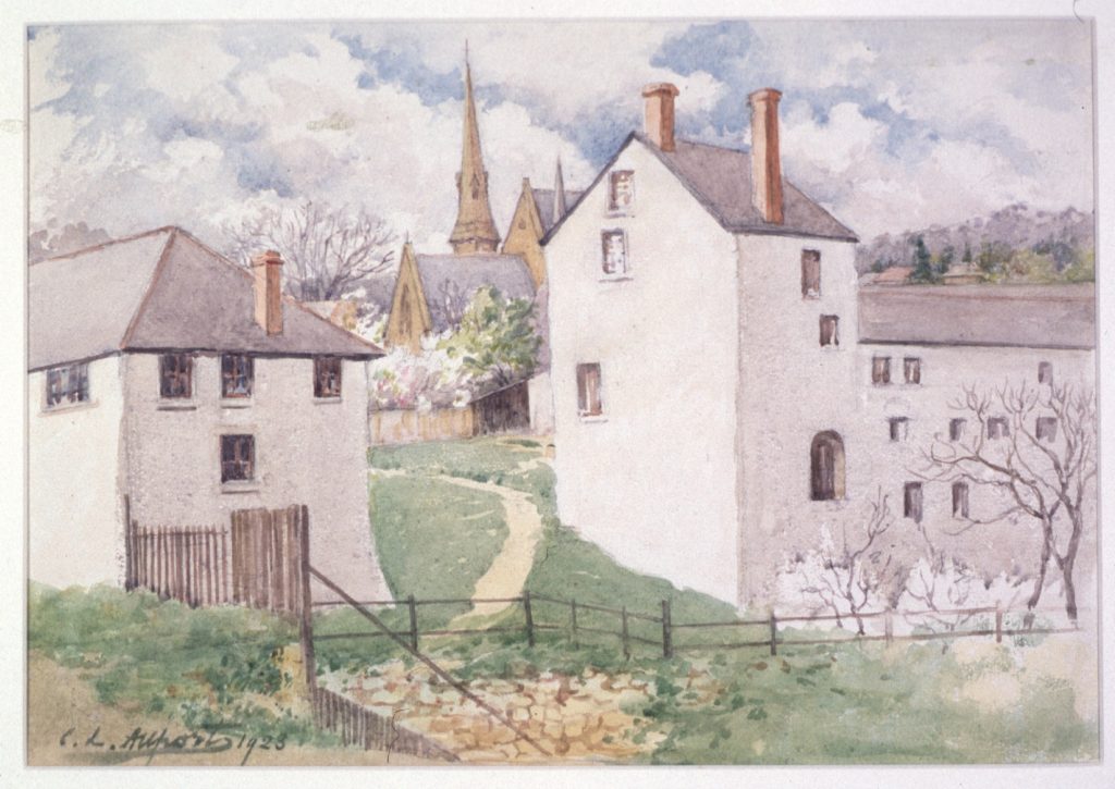 A painting of the Gore Street Mill - One location of the Johnston Brothers Woollen Factories.