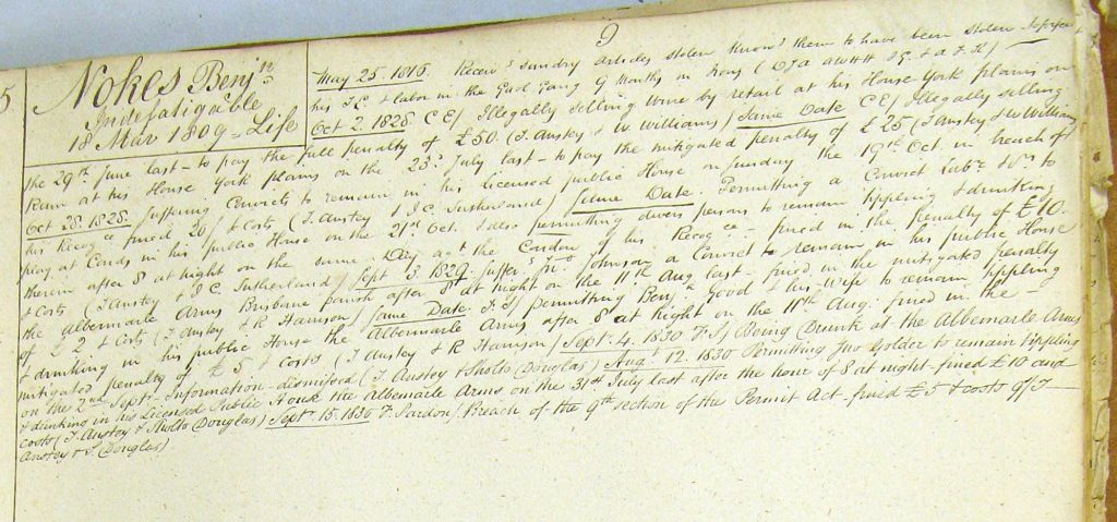 A conduct record from Benjamin Nokes. Text illegible.