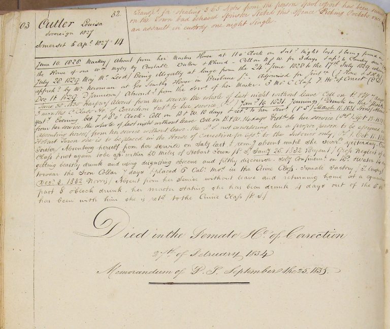 A convict record for Luisa Cutler. Text illegible.