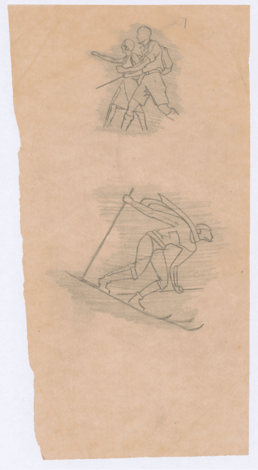 A rough sketch of the Skier and the 2 hikers from the Mt. Wellington Park, map of roads tracks.