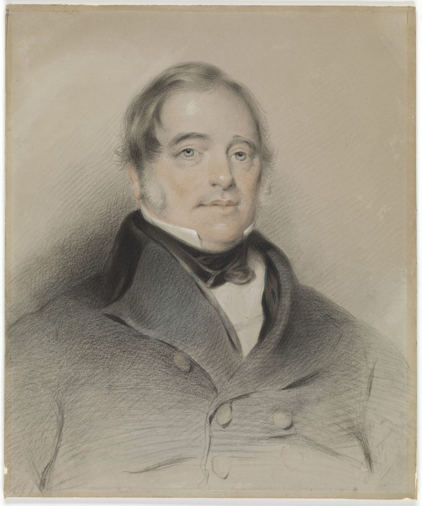 A Painted portrait of a man in a coat