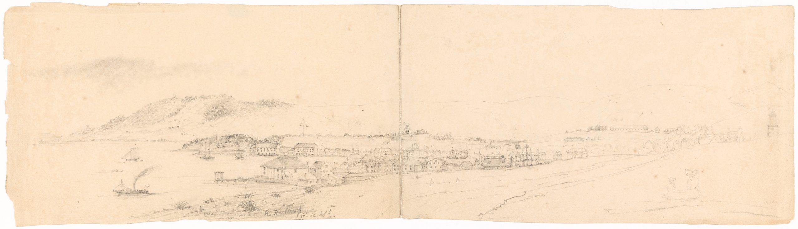 An old sketch of The town of Hobart. no date