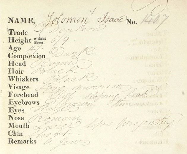 A convict description list of Isaac Soloman.