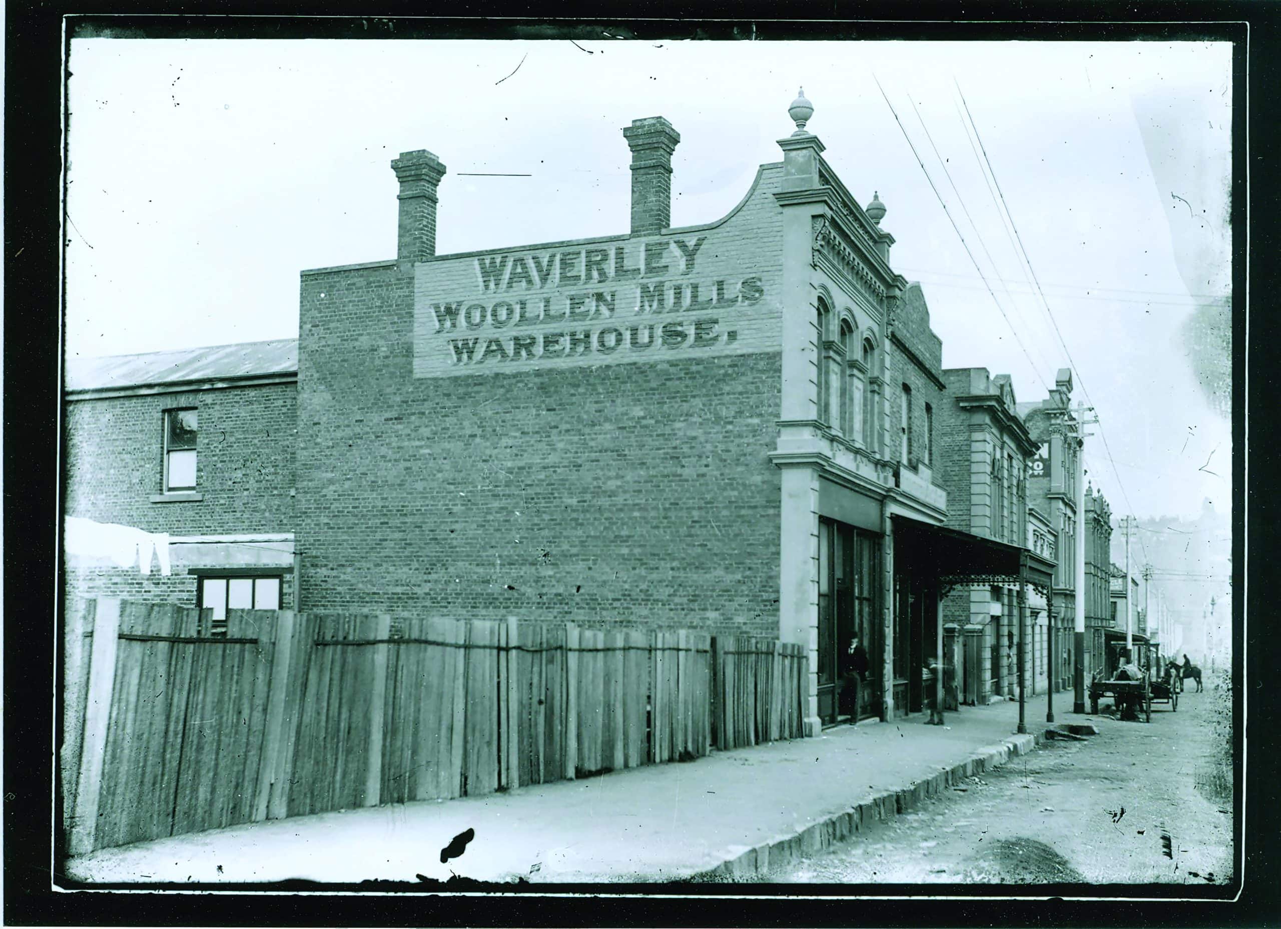 An old Photograph of Waverley Woollen Mills Warehouse, 77 York streen, Launceston. 1900. Viewed from the street