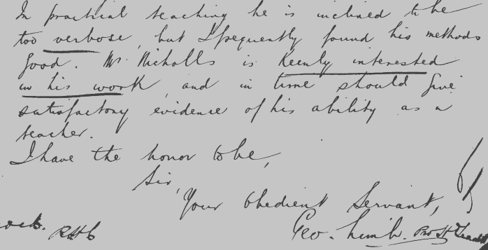 An excerpt of a handwritten letter from George hunt to Director of Education. text illegible