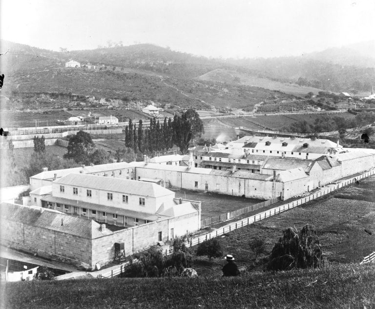 A black and white photo of the cascades factory.