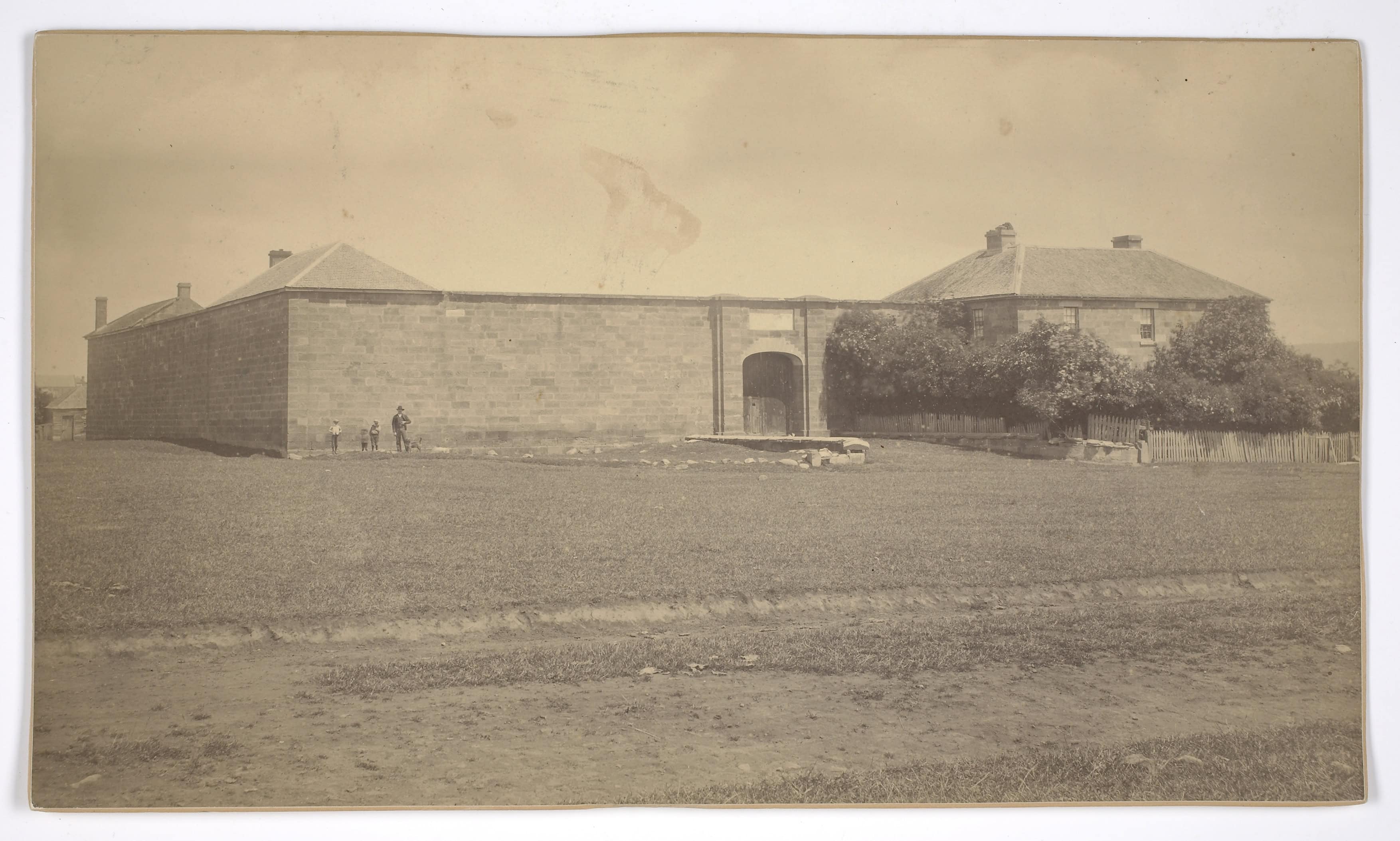 An old photograph of the Oatlands gaol. printed on card. Taken sometime in the 1800's