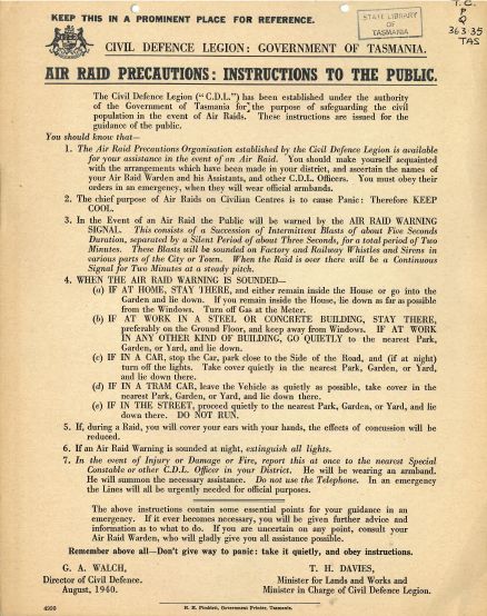 A placard titled: "Air raid precautions to the public
