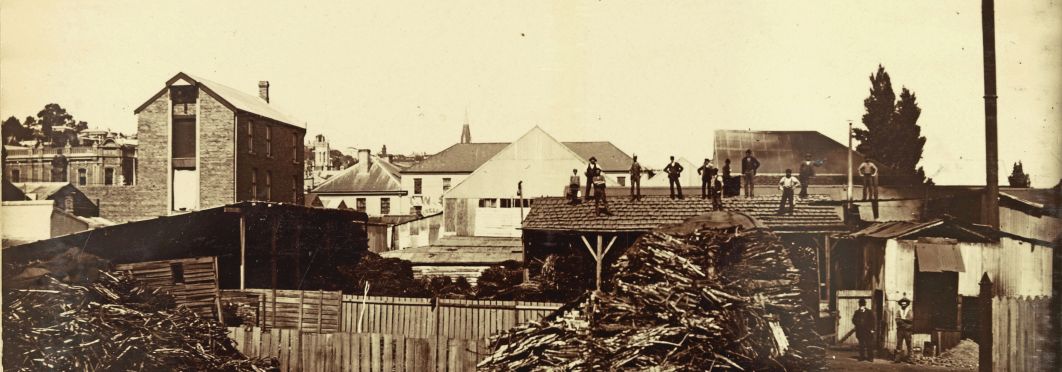An old photograph of Bishop's Bark Mill (off York Street) in Launceston. 1890's