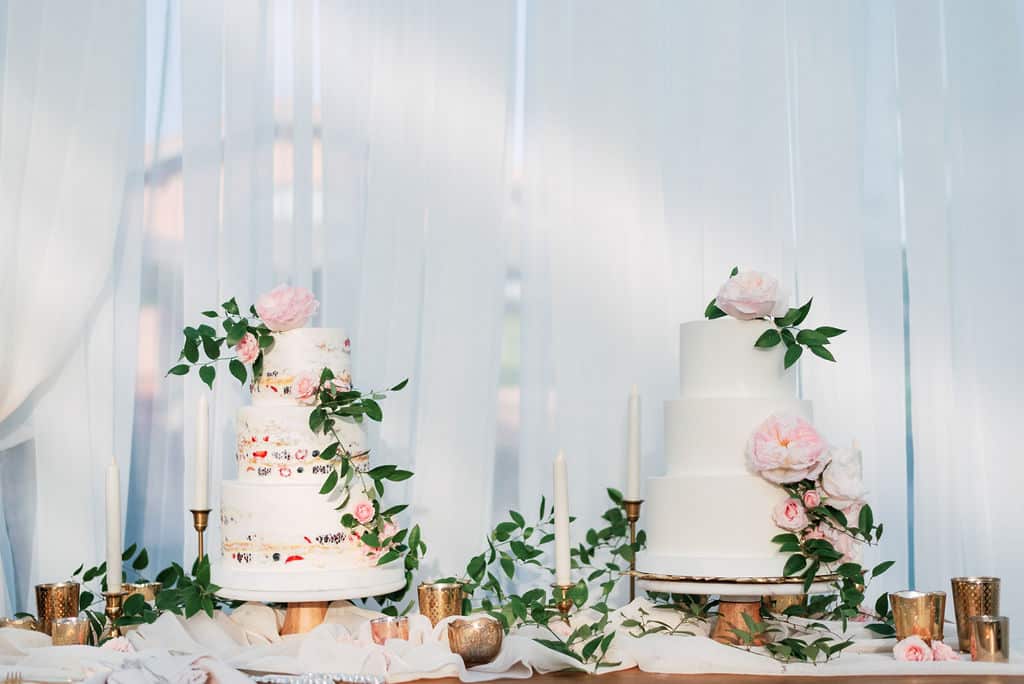 Rancho Valencia cake table decor, jennifer Cole Florals