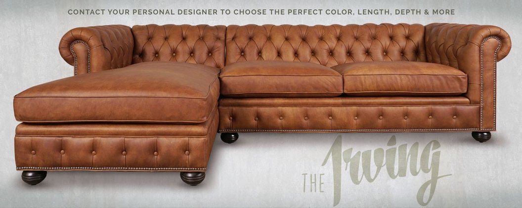 The Irving Chaise Sectional Light Brown Leather Chesterfield Sofa