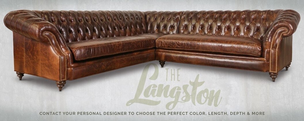The Langston Tufted Cigar Tobacco Leather Chesterfield Sectional Sofa