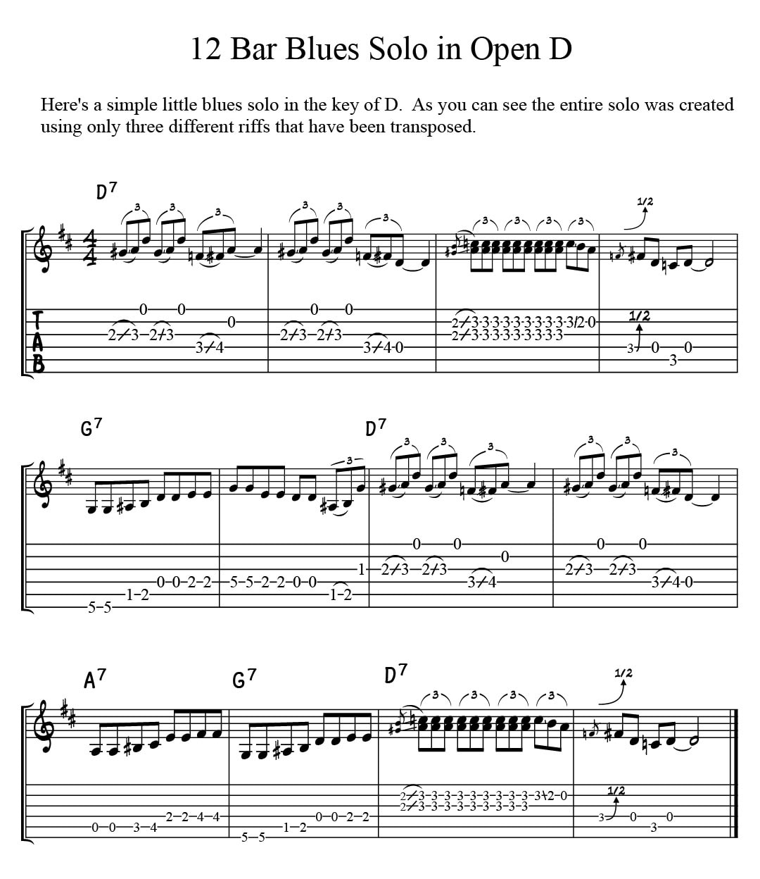 12-bar Open D blues form diagram