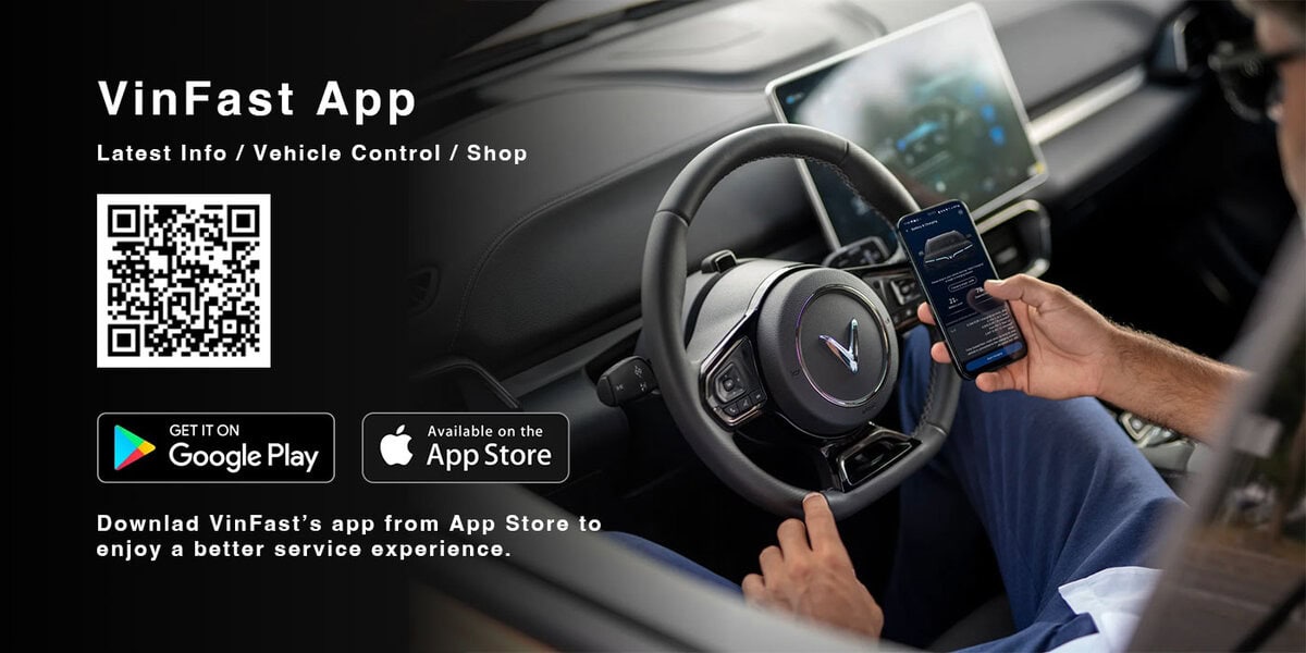 VinFast App image. Download in Google Play or App Store