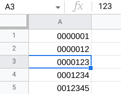 A custom number format 0000000 keeping leading zeros