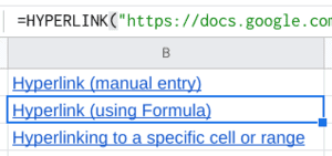 Hyperlinks to another sheet using a formula and manually entered