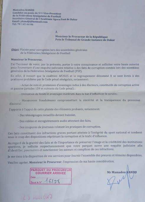Candidat au poste de 5e vice-président de la FSF, Mamadou Kandji saisit le procureur pour corruption - wiwsport