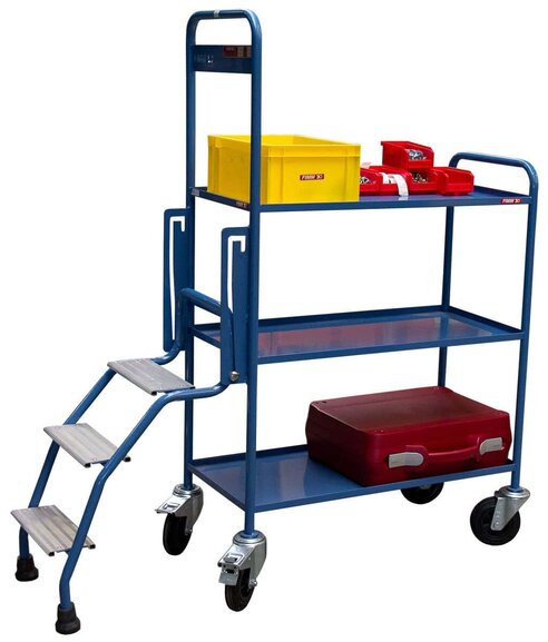 Servante escabeau, 3 plateaux tôle, 935 x 435 mm, 250 kg
