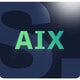 Logo de AIX sobre logo de SIXE con fondo azul oscuro
