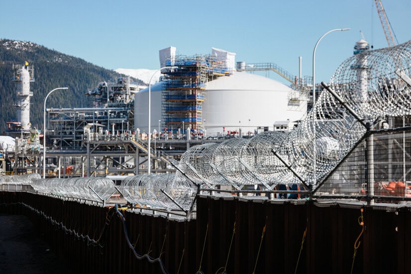 Razor wire fencing at LNG Canada