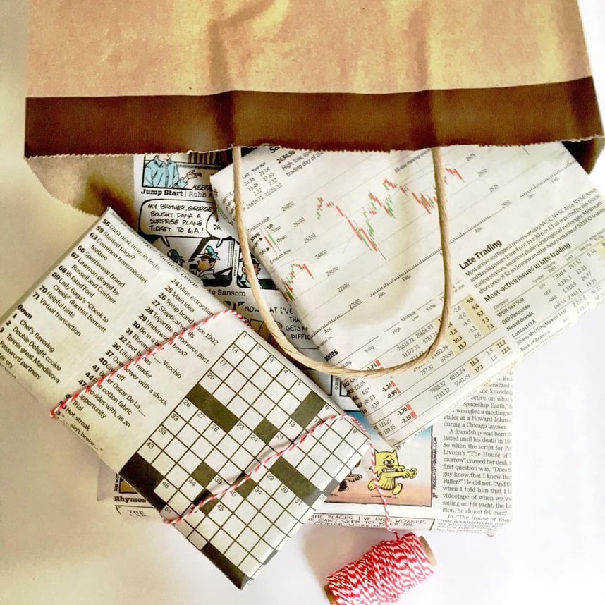 gifts wrapped in newspaper