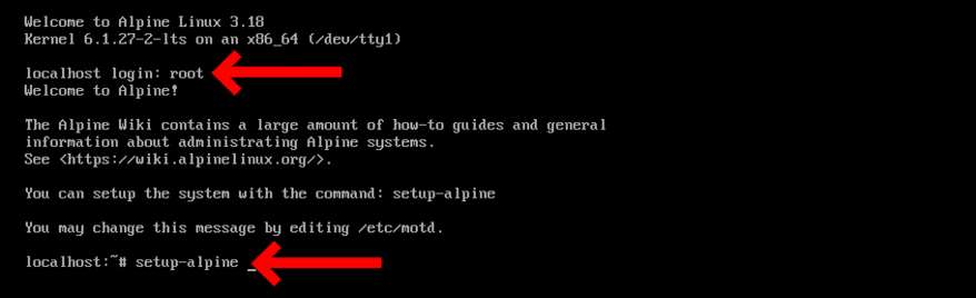 Start Alpine Linux installation.