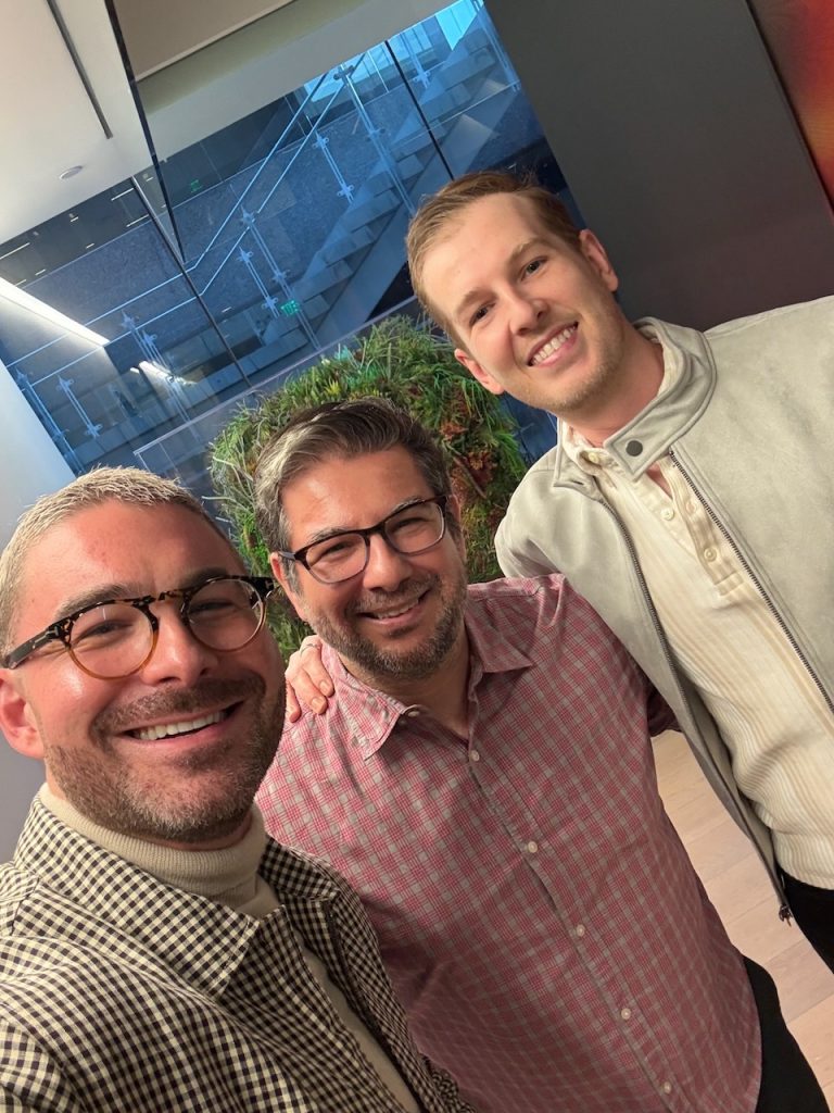 James Kicklighter and two colleagues posing together at The American Question screening in Beverly Hills
