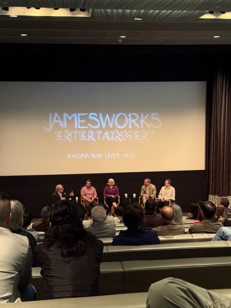 Panel discussion at The American Question industry screening in Beverly Hills with filmmakers and guests on stage