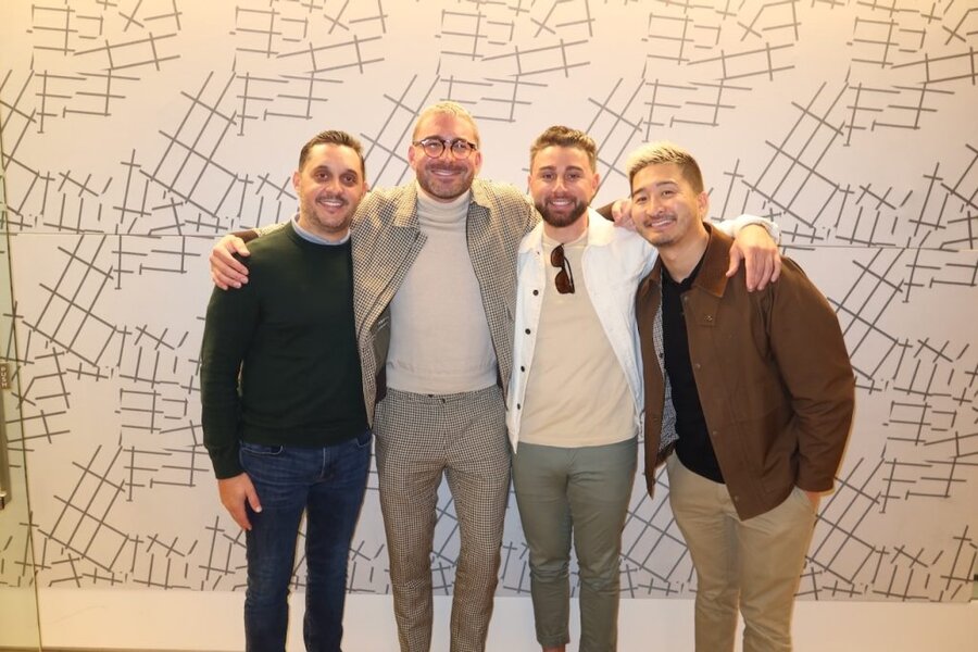 Four men pose together at The American Question screening in Beverly Hills, December 2024