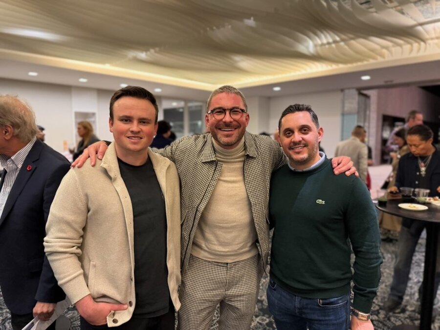 Director James Kicklighter poses with two industry colleagues at a Beverly Hills screening event