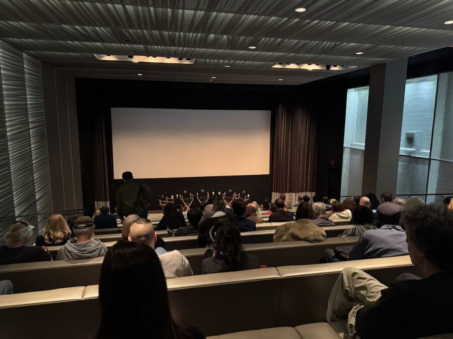 Audience seated in theater before screening of The American Question, Beverly Hills, December 2024