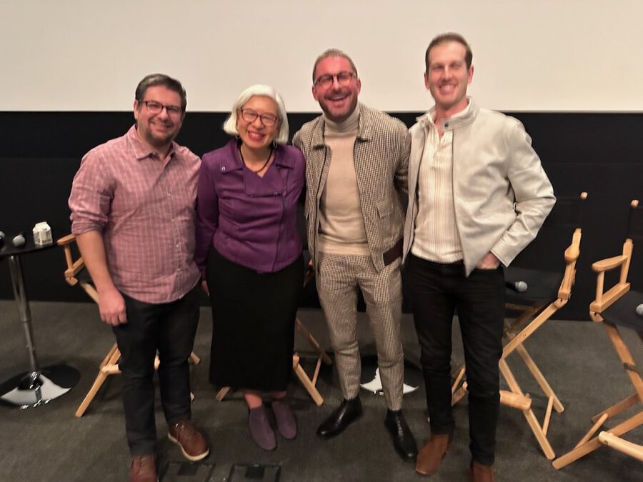 James Kicklighter and three colleagues pose together at The American Question industry screening in Beverly Hills