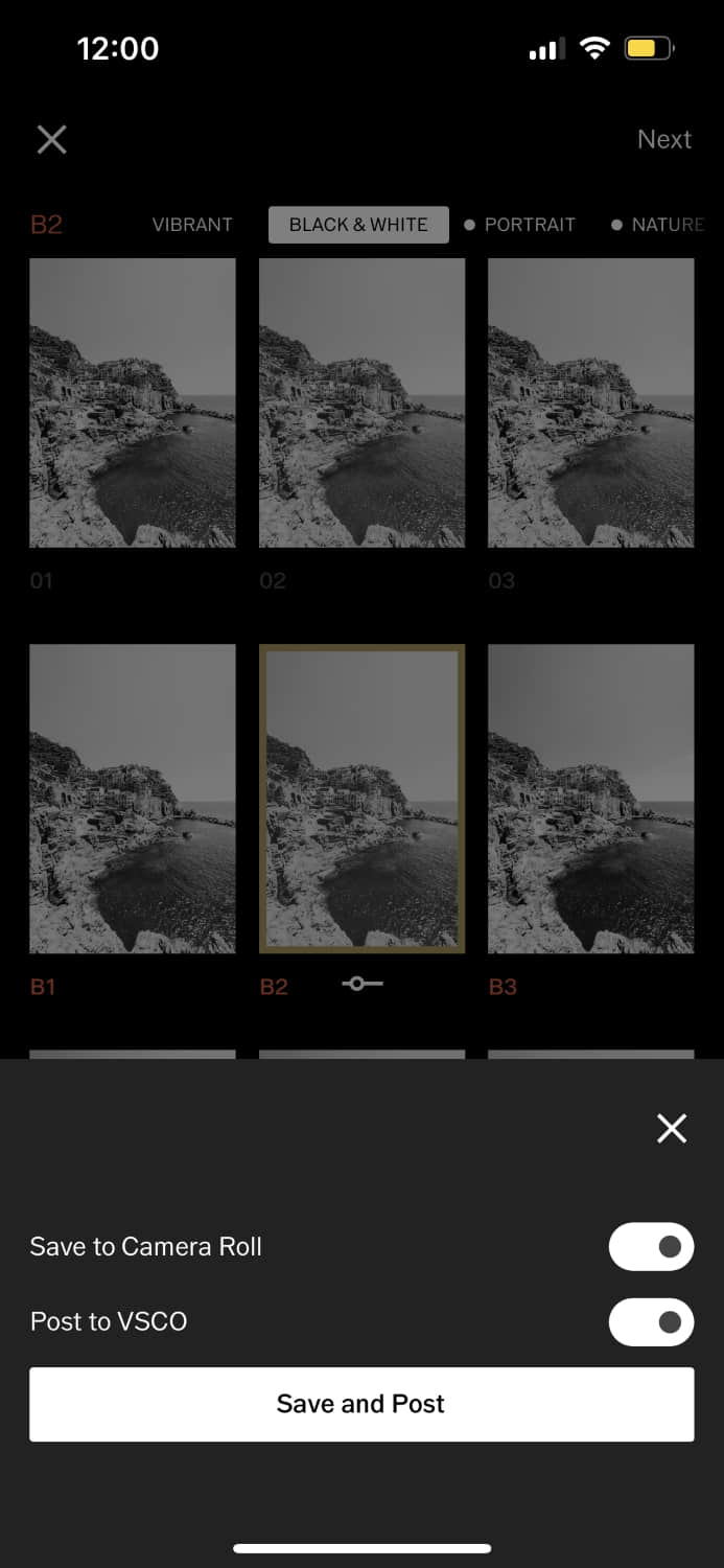 how to take a black and white picture on iphone