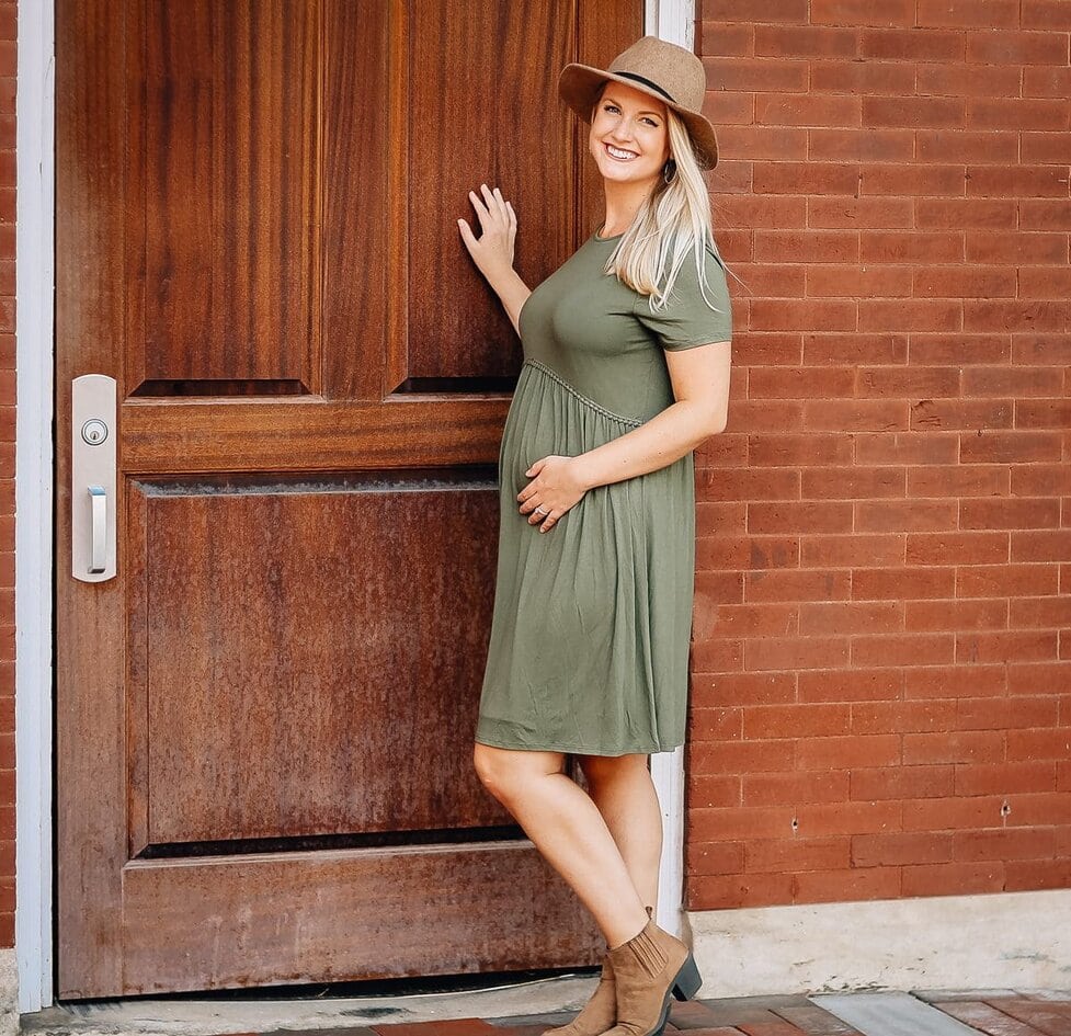 slim fit dress slacks Pinkblush Olive Draped Maternity Maxi