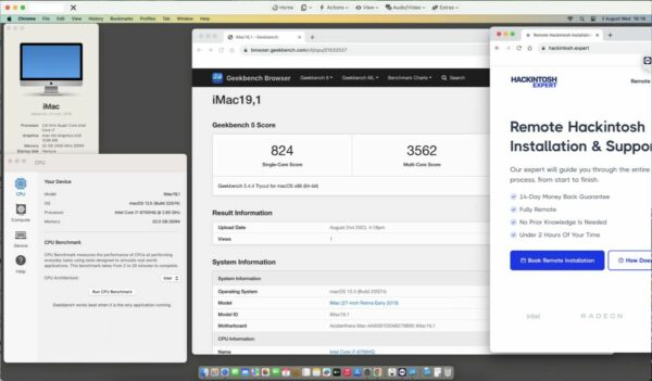 Screenshot of benchmarks for a downloadable Hackintosh EFI folder for [MSI] [Workstation]