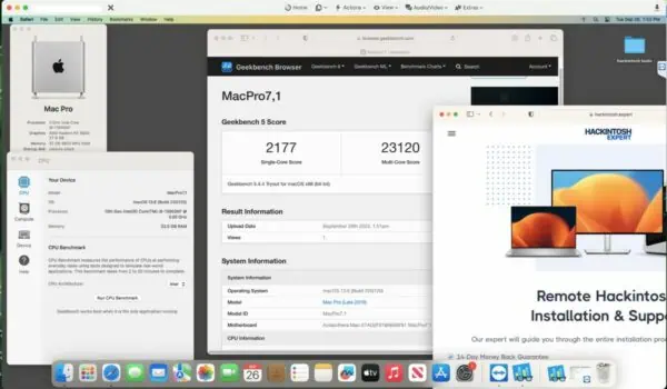 Screenshot of benchmarks for a downloadable Hackintosh EFI folder for [Asus] [Desktop]