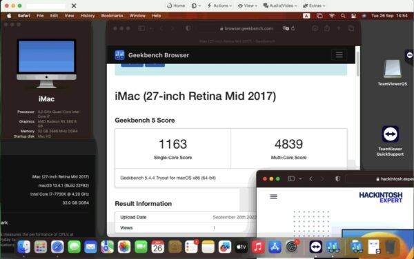 Screenshot of benchmarks for a downloadable Hackintosh EFI folder for [Gigabyte] [Desktop]