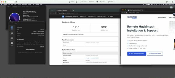 Screenshot of benchmarks for a downloadable Hackintosh EFI folder for [Gigabyte] [Desktop]