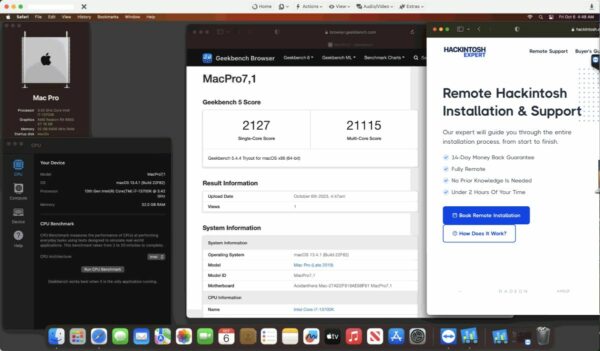 Screenshot of benchmarks for a downloadable Hackintosh EFI folder for [Gigabyte] [Desktop]