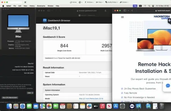 Screenshot of benchmarks for a downloadable Hackintosh EFI folder for [Dell] [Workstation]