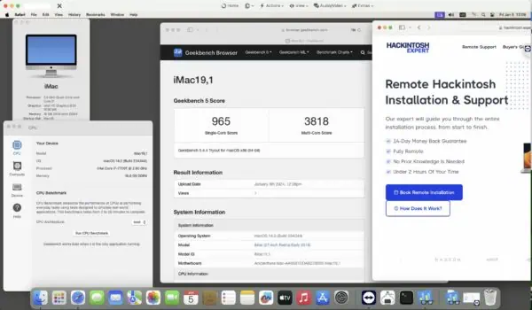 Screenshot of benchmarks for a downloadable Hackintosh EFI folder for [HP] [Workstation]