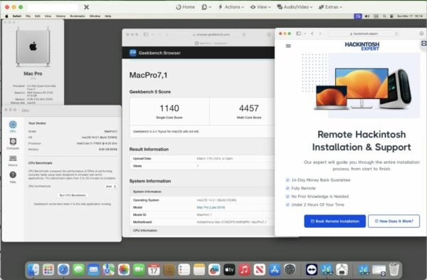 Screenshot of benchmarks for a downloadable Hackintosh EFI folder for [HP] [Desktop]