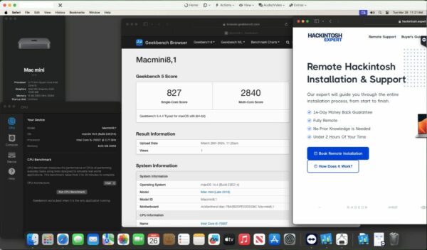 Screenshot of benchmarks for a downloadable Hackintosh EFI folder for [HP] [Workstation]