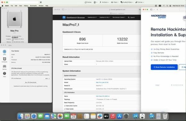 Screenshot of benchmarks for a downloadable Hackintosh EFI folder for [HP] [Workstation]
